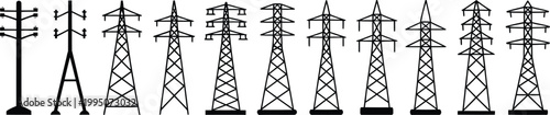 Electric Power Transmission Towers on White Background