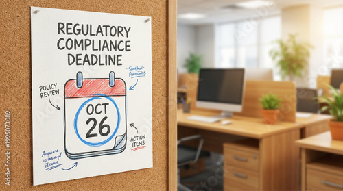 Regulatory compliance deadline notice on office bulletin board