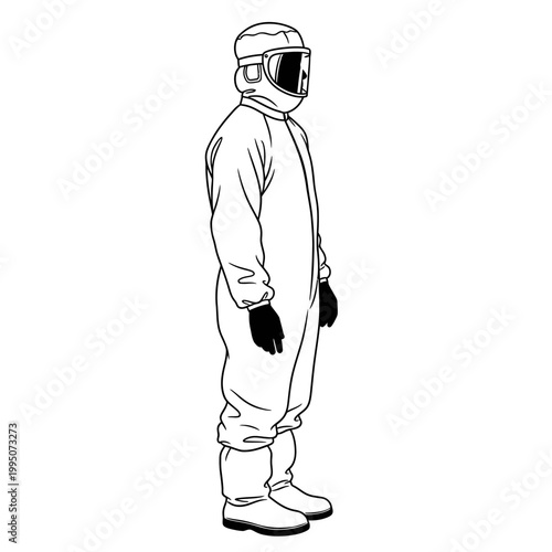 Cleanroom Worker in Full Bunny Suit and Hood for Sterile Manufacturing Vector Silhouette