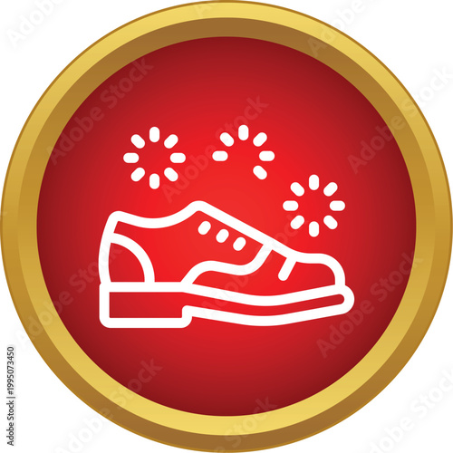 Shoe icon representing cleaning, polishing, and tidiness in a red and gold circle button