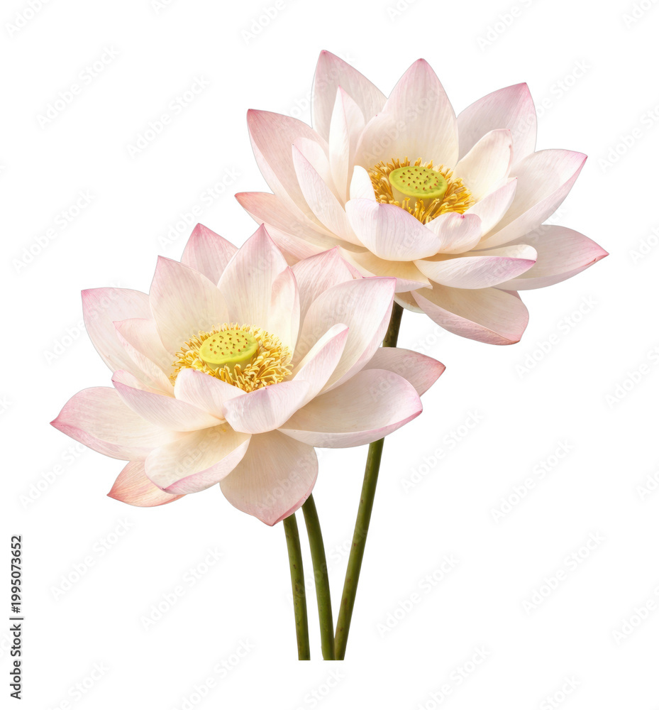 Obraz premium PNG Elegant pink lotus flowers blooming.
