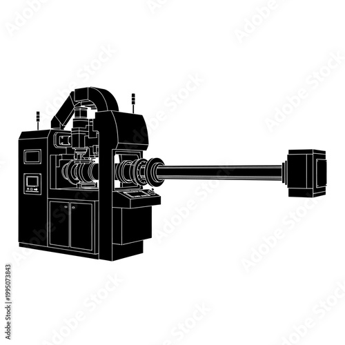 Black Silhouette of Ion Implanter Machine for Large Beamline Semiconductor Fabrication