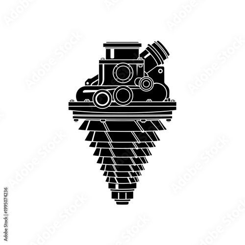Black Silhouette of Extreme Vacuum Turbo Pump for Industrial Semiconductor Infrastructure