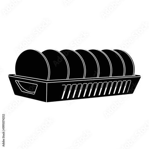 Black Silhouette of Wafer Carrier Boat Holding Silicon Disks for Microchip Manufacturing