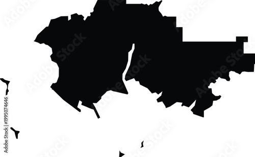 Tuen Mun District Hong Kong Map Silhouette Isolated Illustration