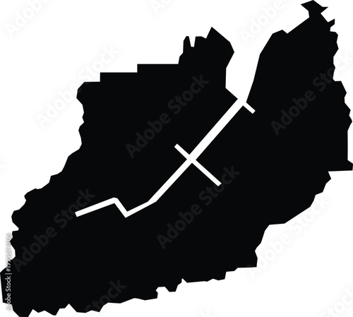 Sha Tin District Hong Kong Map Silhouette Isolated Illustration