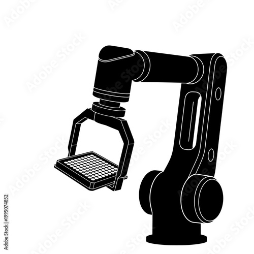 Robotic Arm Handler for 96-Well Microplates Black Silhouette Vector for Laboratory Automation and High-Throughput Screening