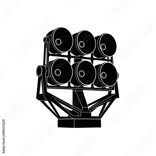 Solar Simulator Lamp Array Silhouette, Satellite Testing Frame and Aerospace Engineering Concept.