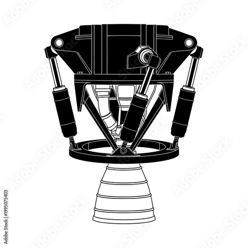 Rocket Gimbal Mechanism for Engine Steering Hydraulic Actuators Silhouette Vector for Aerospace Flight Control Systems
