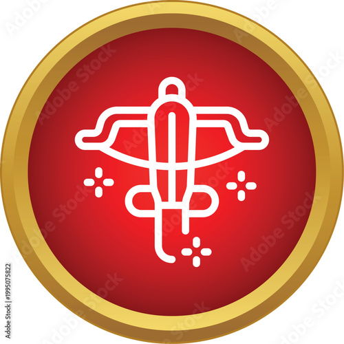 Crossbow icon on a red and gold circular background for gaming and medieval themes