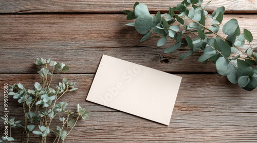 Pastel Wedding Invitation Mockup on Wooden Surface