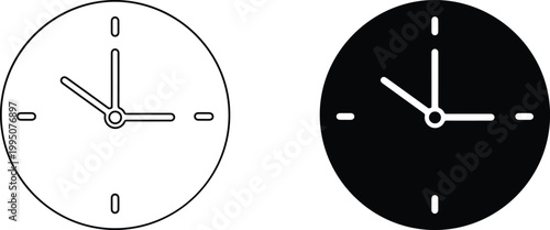 Minimalist dual clock faces showing different times on white