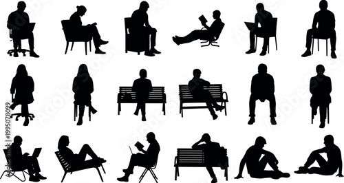 Diverse silhouettes of people in various relaxed and working poses