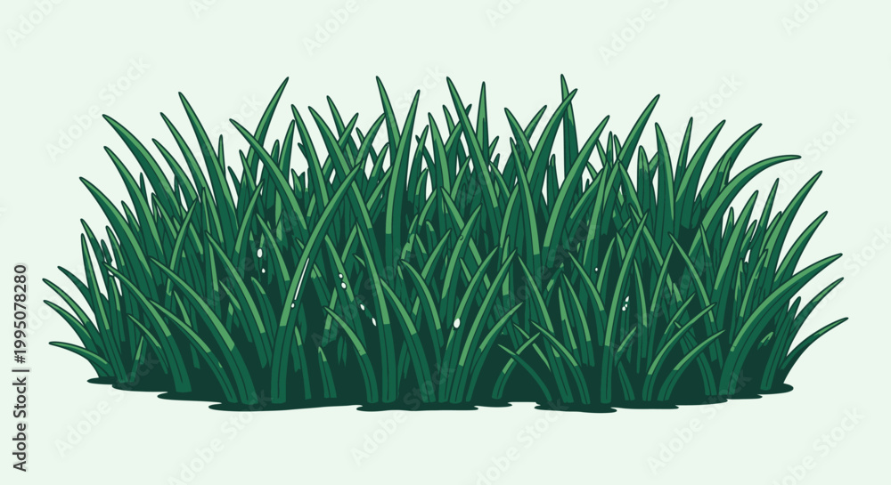 Fototapeta premium Green Grass Bush Isolated On White Background - Lush Foliage Illustration