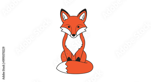 Cute Cartoon Fox Sitting Isolated on White Background