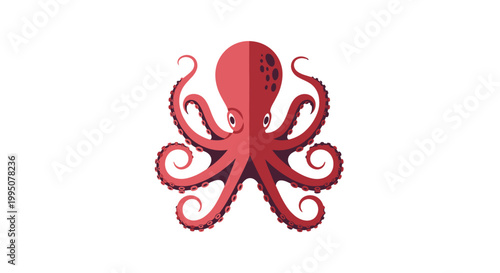 Cute Red Octopus Illustration with Swirling Tentacles on White Background