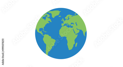 Global Earth Planet Icon - World Map Flat Design