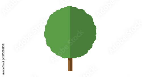 Flat design green tree with brown trunk on white background