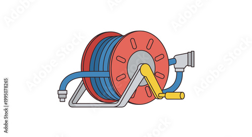 Garden Hose Reel with Blue Hose and Yellow Crank Handle