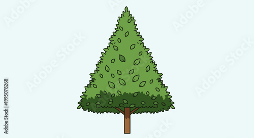 Green Conifer Tree Cartoon Illustration Isolated on Light Blue Background