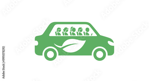 Green Eco Car with Passengers, Sustainable Transport Concept