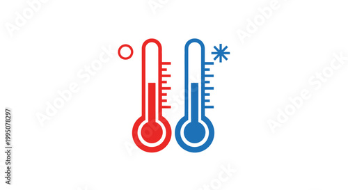 Hot and Cold Thermometers Icon, Temperature Measurement, Climate Change Concept
