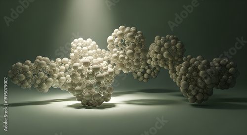 A hyper-realistic rendering of DNA helices in a dimly lit environment with focused lighting.