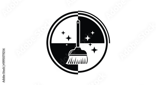Minimalist vector graphic icon depicting a broom for professional residential and commercial cleaning service branding needs
