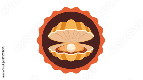 An open seashell with a single lustrous pearl rests on a patterned background