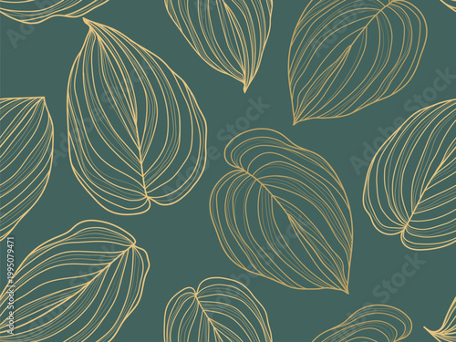 seamless floral abstract background with  leaves . Green leaves on black background. Monochrome pattern