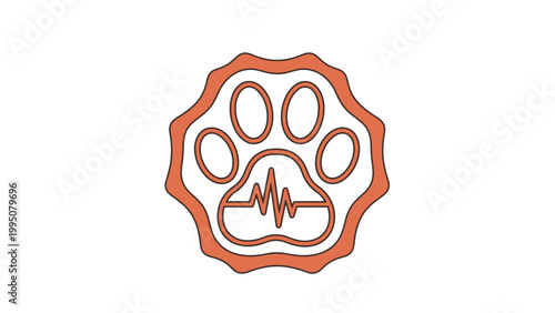 Orange stylized paw print with a heartbeat EKG line inside