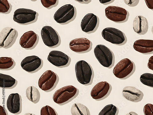 Сoffee beans pattern on white background 