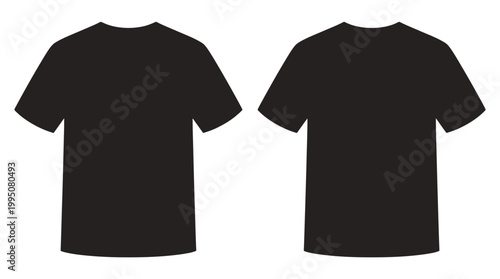 Black T‑Shirt Vector Illustration Front and Back View, Plain Short Sleeve Crew Neck Apparel Design, Fashion Clothing Template, Minimalist Garment Vector Art