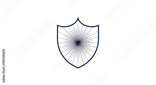 Canvas Print A navy blue shield with radial lines emanating from a dark center on a white bac