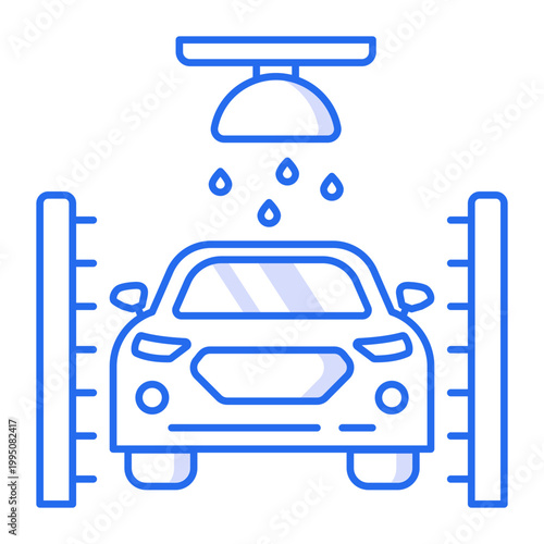A linear style icon showing a car wash