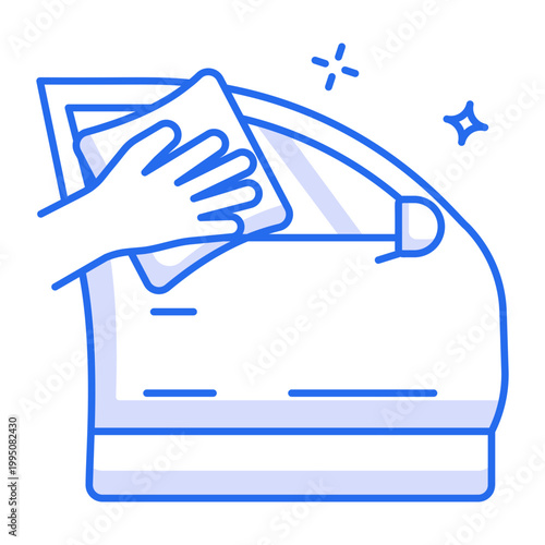 A linear icon showing a cleaning car