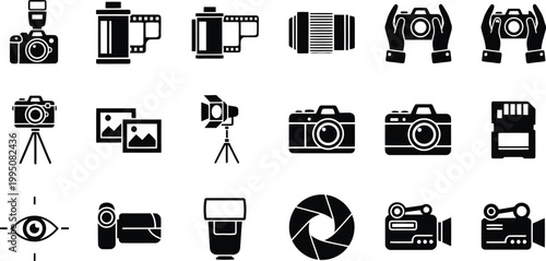 Photography and Videography Icons Vector Illustration Graphic Design Set of Camera Equipment and Studio Gear Symbols