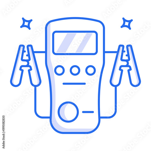 A linear icon showing a battery tester