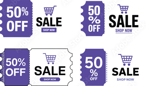 50 Percent Off Sale Banner Discount Coupon Shopping Promotion Vector Set