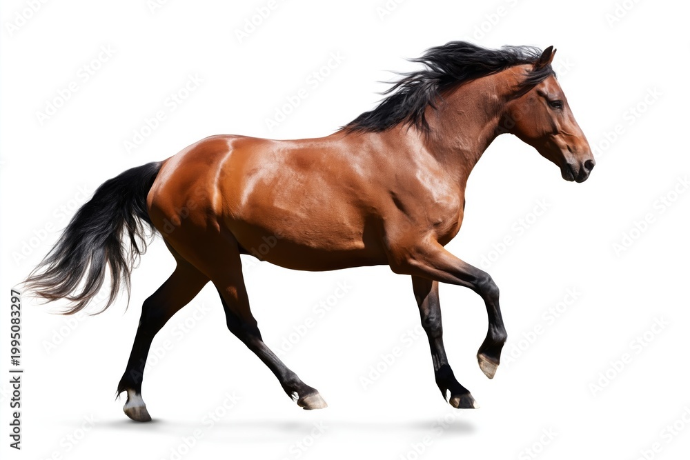 Obraz premium Brown Horse Runs Across White Background During Daylight Hours