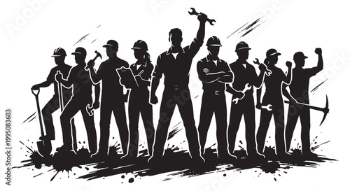 Manual Worker and Laborer Silhouette Set - Industrial Trade, Construction, and Maintenance Service Professions Vector Illustration