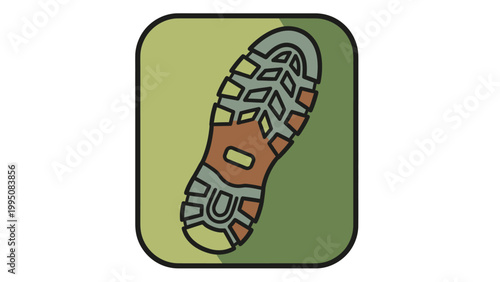 A sole imprint graphic on a rounded square background