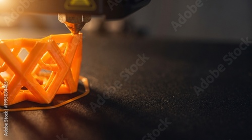 Bild auf Leinwand A close-up of a brightly colored orange 3D printed object featuring a honeycomb or lattice structure