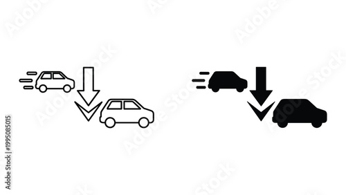 Vector illustration of cars merging into one lane with arrows