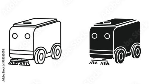 Vector illustration of two robot vacuum cleaners in black and white