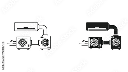 Vector illustration of air conditioning units with different line styles and colors