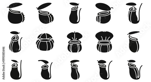 Black coffee pot, coffee icons, espresso vector set, 15 coffee maker illustrations