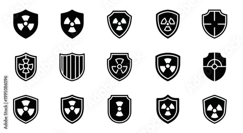 Bilde på lerret Biohazard, radiation, shield, icons, 15 black and white vector symbols, biohazar