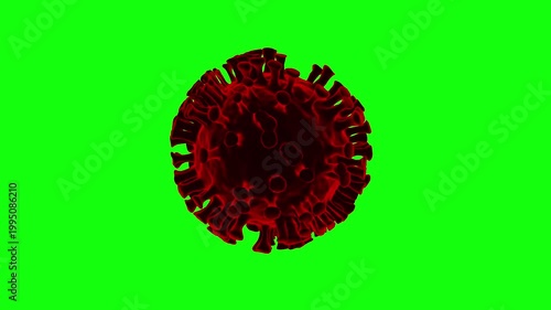 Red 3D Virus Cell 360 Degree Rotation on Green Screen Background — 4K 3D Video Animation of Coronavirus Pathogen Microorganism Spinning Loop for Medical