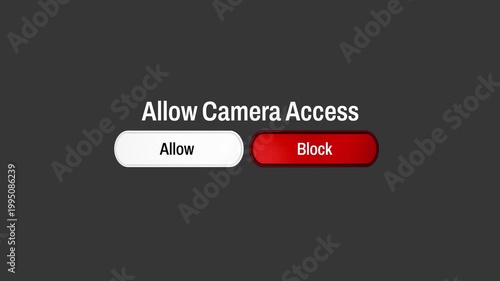Allow camera access popup with block button click animation privacy permission control interface concept 4K 3D video animation